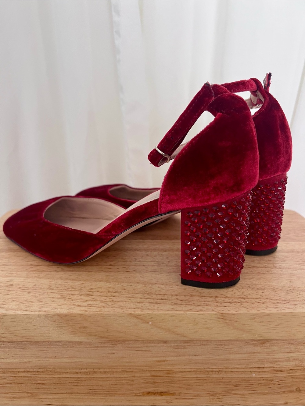 J.Crew Ruby Red Heels with Rhinestones. Size 6 - Picture 8 of 10